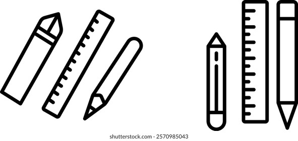 "Pen, Pencil, and Ruler Icon Representing Tools for Writing, Drawing, and Measuring for Education, Work, and Creative Projects"