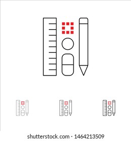 Pen, Pencil, Scale, Education Bold and thin black line icon set. Vector Icon Template background