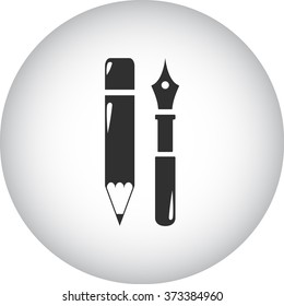 Pen and pencil simple icon on colorful round background