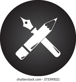 Pen and pencil simple icon on colorful round background