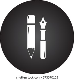 Pen and pencil simple icon on colorful round background