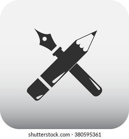 Pen and pencil simple icon on grey square background