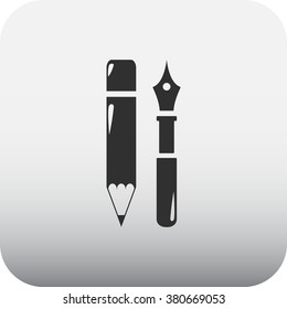 Pen and pencil simple icon on colorful  square background