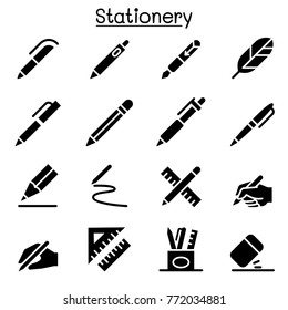 Pen, Pencil, Stationery Icon Set Vector Illustration Graphic Design