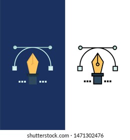 Pen, Pencil, Text, Education  Icons. Flat and Line Filled Icon Set Vector Blue Background. Vector Icon Template background
