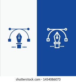 Pen, Pencil, Text, Education Line and Glyph Solid icon Blue banner
