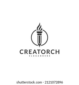 pen, pencil and torch logo design