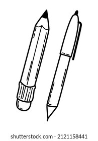 Pen and pencil. Vector doodle illustration. Hand drawn
