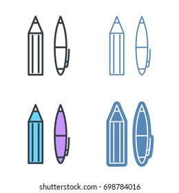 Pen and pencil vector outline icon set. Office supply line symbols and pictograms. Vector thin contour infographic elements. Illustrations for web design, presentations, networks.