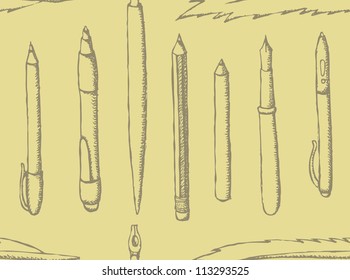 Pen and pencil vector seamless pattern