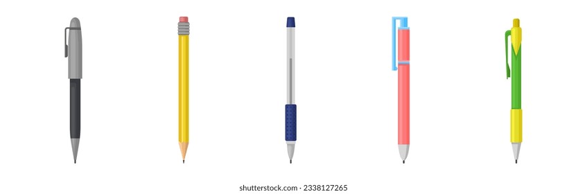 Pen and Pencil as Writing Instrument with Ink and Core Vector Set