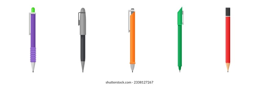 Pen and Pencil as Writing Instrument with Ink and Core Vector Set