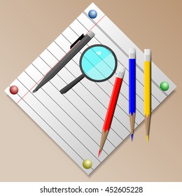 Pen and pencill placed on white paper notes .