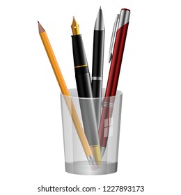 Pen and pencils in glass vector design illustration isolated on white background