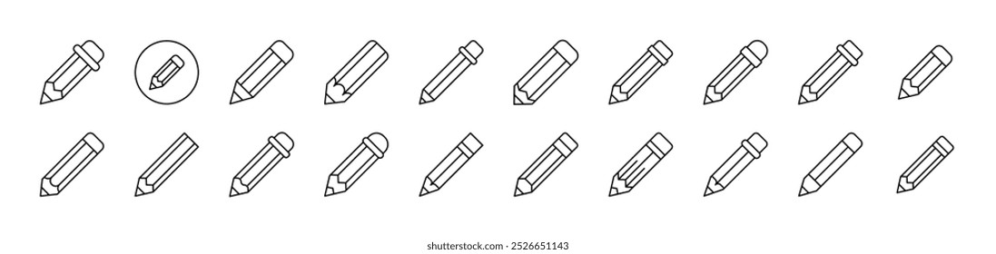 Pen and Pencils Icon Set for UI, Placards, Books, Apps. Editable Stroke. Suitable for Web Sites, Books, Cards, Apps