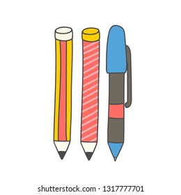 Pen and pencils set doodle vector