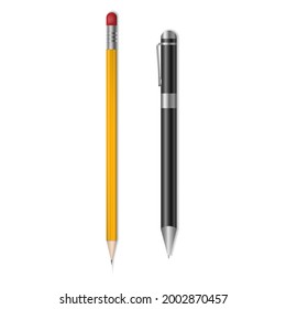 Pen and pencil.Vector illustration isolated on white background.Eps 10.