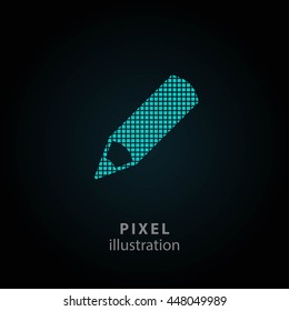 Pen - pixel icon. Vector Illustration. Design logo element. Isolated on black background. It is easy to change to any color.