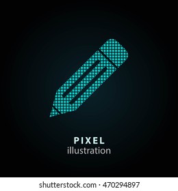 Pen - pixel icon. Vector Illustration. Design logo element. Isolated on black background. It is easy to change to any color.