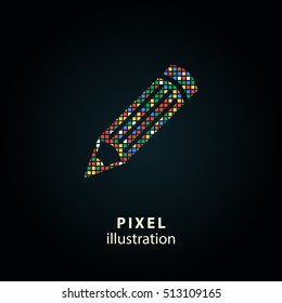 Pen - pixel icon. Vector Illustration. Design logo element. Isolated on black background. It is easy to change to any color.