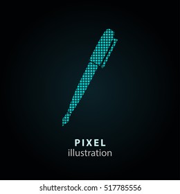 Pen - pixel icon. Vector Illustration. Design logo element. Isolated on black background. It is easy to change to any color.