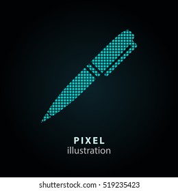 Pen - pixel icon. Vector Illustration. Design logo element. Isolated on black background. It is easy to change to any color.