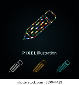 Pen - pixel icon. Vector Illustration. Design logo element. Isolated on black background.