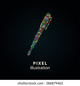 Pen - pixel icon. Vector Illustration. Design logo element. Isolated on black background. It is easy to change to any color.