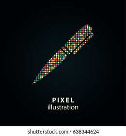 Pen - pixel icon. Vector Illustration. Design logo element. Isolated on black background. It is easy to change to any color.