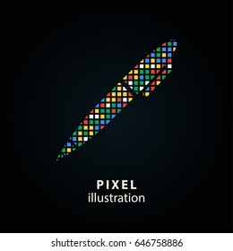 Pen - pixel icon. Vector Illustration. Design logo element. Isolated on black background. It is easy to change to any color.