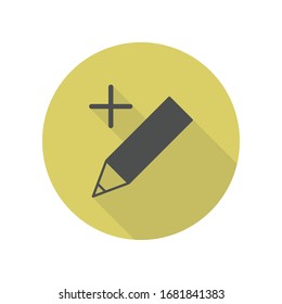 Stift plus langes Schattensymbol. Einfache Bildyph, flache Vektorillustration von Web-Icons für i und ux, Website oder mobile Applikationen