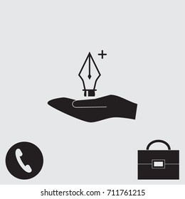 Pen with plus sign vector icon