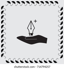 Pen with plus sign vector icon