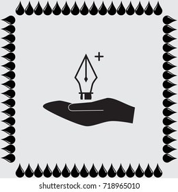 Pen with plus sign vector icon