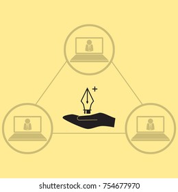 Pen with plus sign vector icon
