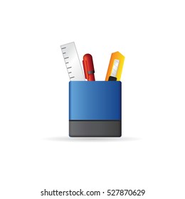Pen pot icon in color. Office supply writing