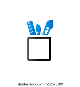 Pen pot icon in duo tone color. Office supply writing