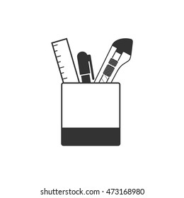 Pen pot icon in single color. Office supply writing drawing desktop storage