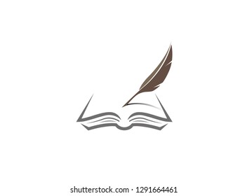 Pen quill book logo writing in the papers on an open book