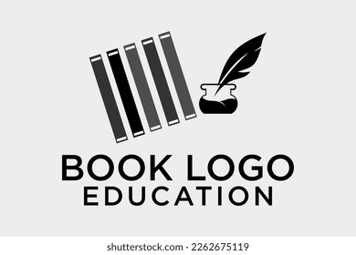 Pen quill book logo writing in the papers on an open book