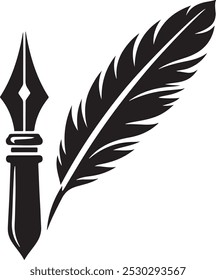 Pluma o pluma Vector logo diseño silueta ilustración con fondo blanco