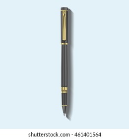 Pen realistic template. Vector realistic stationery mock up, isolated on blue background.  Vector Image. school and office supplies. 