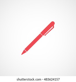 Pen Red Flat Icon On White Background