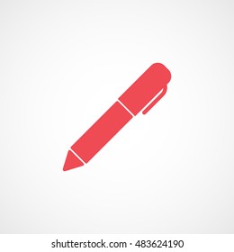 Pen Red Flat Icon On White Background