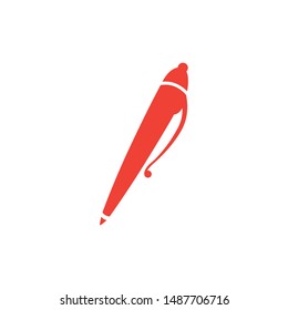 Pen Red Icon On White Background. Red Flat Style Vector Illustration.