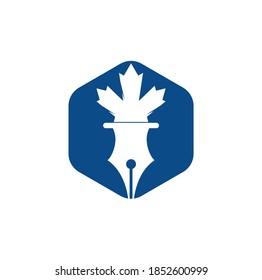 Pen and red maple leaf logo vector. Education Logo. Institutional and educational vector logo design