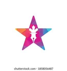Pen and red maple leaf star shape concept logo vector. Education Logo