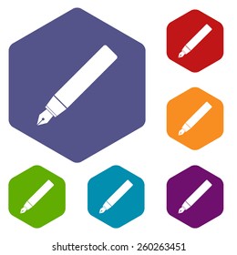 Pen rhombus icons set in different colors. Vector Illustration