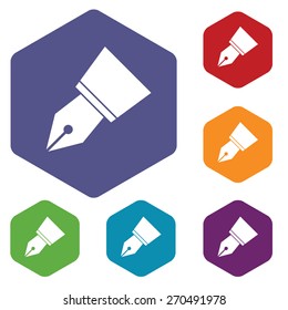Pen rhombus icons set in different colors. Vector Illustration