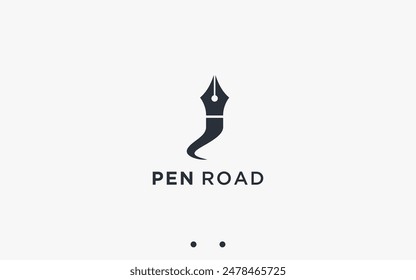 pen with road logo design vector silhouette illustration